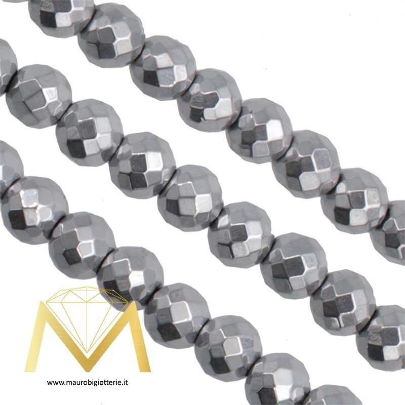 Hematite Faceted Sphere Silver 2mm