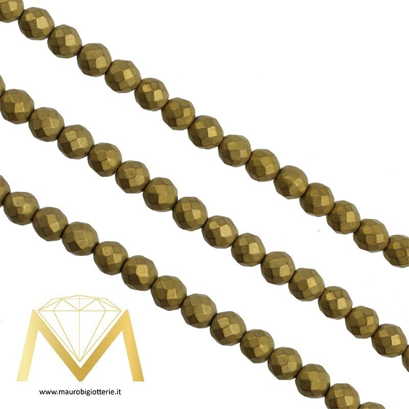 Hematite Opaque Faceted Sphere Gold 6mm