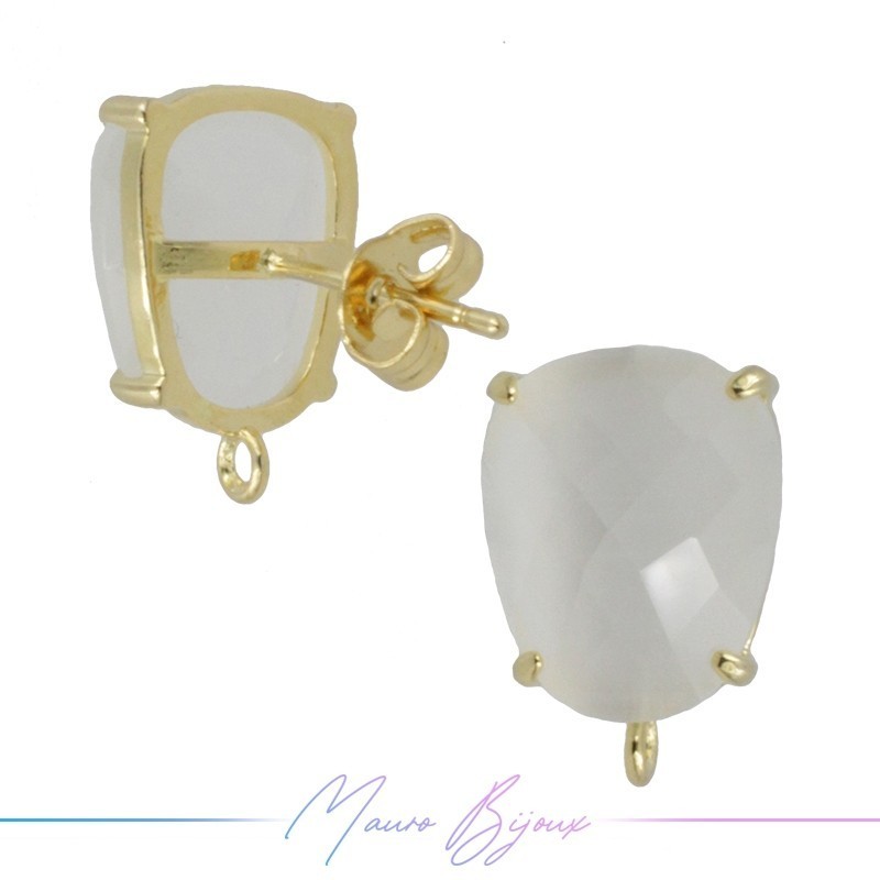Bianco Orecchini di Occhio di Gatto con Colore Oro in Base forma Trapezio