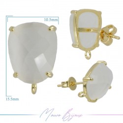 White Cat's Eye Earrings with Gold Base Color | Trapezoid Shape