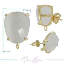 White Cat's Eye Earrings with Gold Base Color | Trapezoid Shape