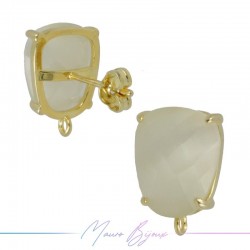 Cream Cat's Eye Earrings with Gold Base Color | Trapezoid Shape