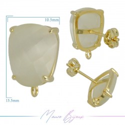 Cream Cat's Eye Earrings with Gold Base Color | Trapezoid Shape