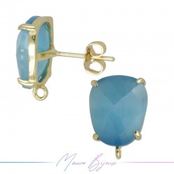 Light Blue Cat's Eye Earrings with Gold Base Color | Trapezoid Shape