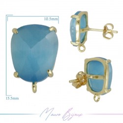 Light Blue Cat's Eye Earrings with Gold Base Color | Trapezoid Shape