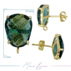 Transparent Green Crystal Earrings with Gold Base Color | Trapezoid Shape
