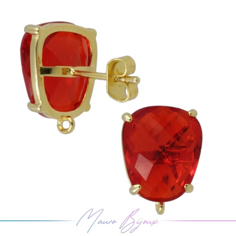 Transparent Red Crystal Earrings with Gold Base Color | Trapezoid Shape