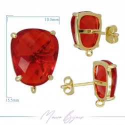 Rosso Trasparente Orecchini di Mezzi Cristalli con Colore Oro in Base forma Trapezio