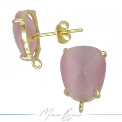 Pink Cat's Eye Earrings with Gold Base Color | Trapezoid Shape