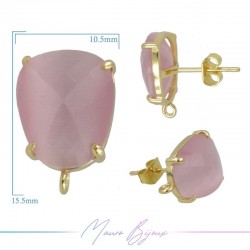 Pink Cat's Eye Earrings with Gold Base Color | Trapezoid Shape