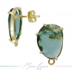 Transparent Green Crystal Earrings with Gold Base Color | Bean Shape