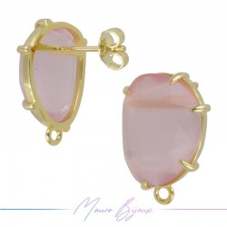 Pink Cat's Eye Earrings with Gold Base Color | Bean Shape