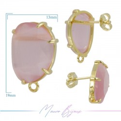 Pink Cat's Eye Earrings with Gold Base Color | Bean Shape