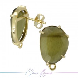 Olive Green Cat's Eye Earrings with Gold Base Color | Bean Shape