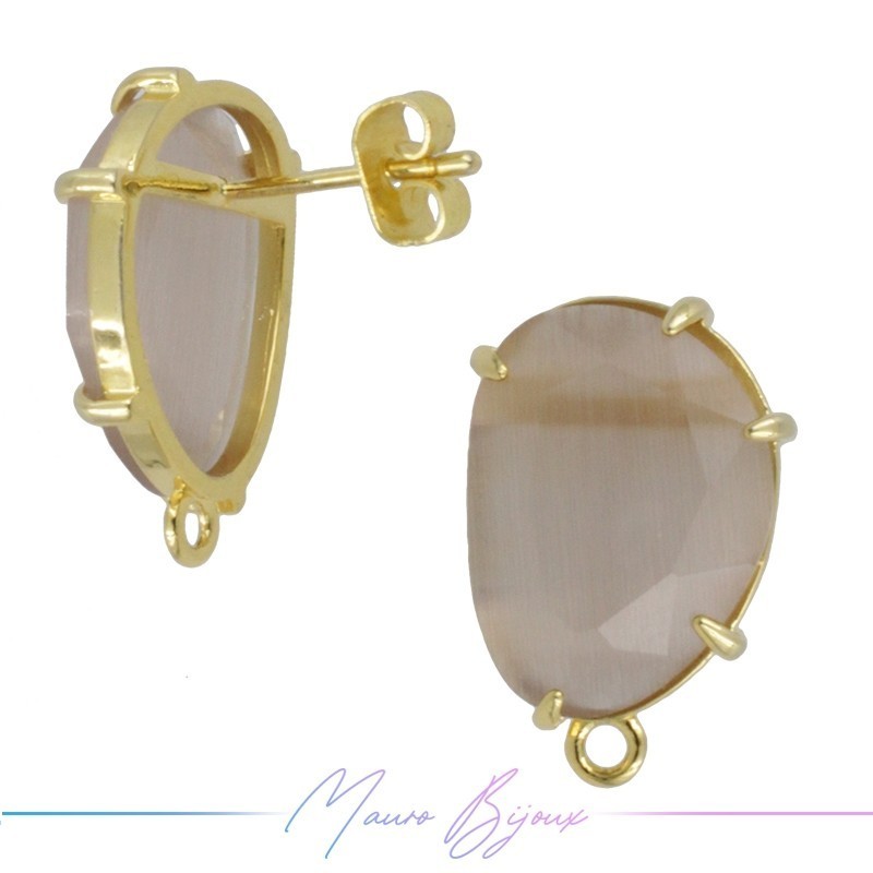 Light Brown Cat's Eye Earrings with Gold Base Color | Bean Shape