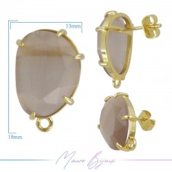 Light Brown Cat's Eye Earrings with Gold Base Color | Bean Shape