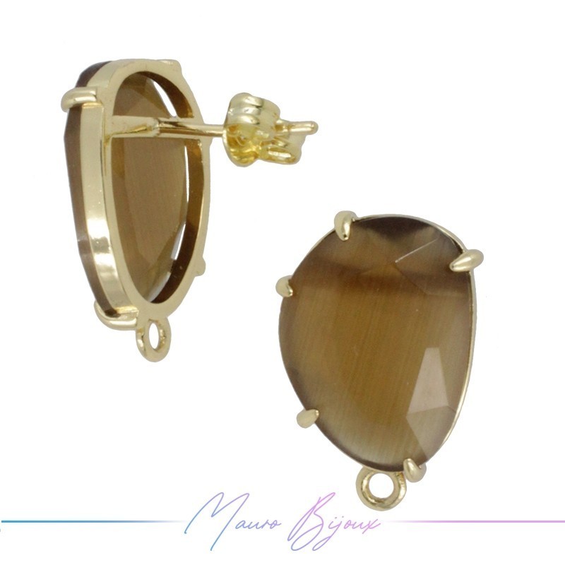 Light Brown Cat's Eye Earrings with Gold Base Color | Bean Shape