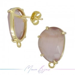 Lilac Cat's Eye Earrings with Gold Base Color | Bean Shape