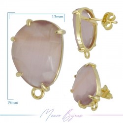Lilac Cat's Eye Earrings with Gold Base Color | Bean Shape