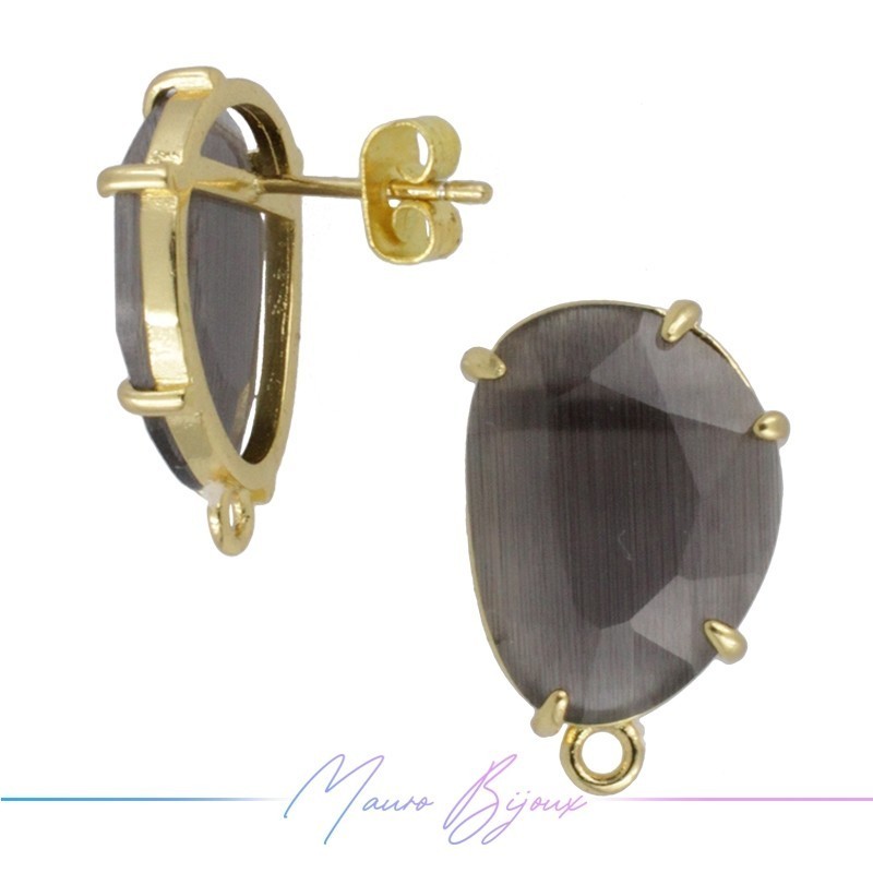 Cream Cat's Eye Earrings with Gold Base Color | Bean Shape