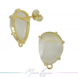 Cream Cat's Eye Earrings with Gold Base Color | Bean Shape