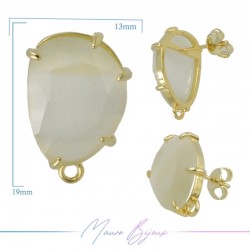 Cream Cat's Eye Earrings with Gold Base Color | Bean Shape