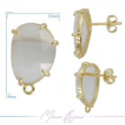 Bianco Orecchini di Occhio di Gatto con Colore Oro in Base forma Faggiolo