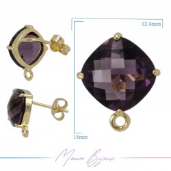 Violet Cat's Eye Earrings with Gold Base Color and Rhombus Shape