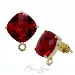 Red Cat's Eye Earrings with Gold Base Color and Rhombus Shape