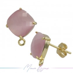 Pink Cat's Eye Earrings with Gold Base Color and Rhombus Shape