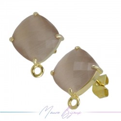 Brown Cat's Eye Earrings with Gold Base Color and Rhombus Shape