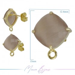 Brown Cat's Eye Earrings with Gold Base Color and Rhombus Shape