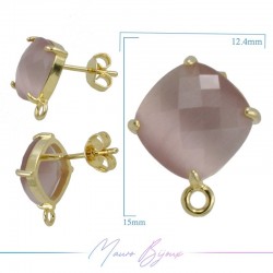Lilac Cat's Eye Earrings with Gold Base Color and Rhombus Shape