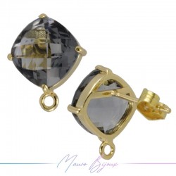 Grey Crystal Earrings with Gold Base Color and Rhombus Shape