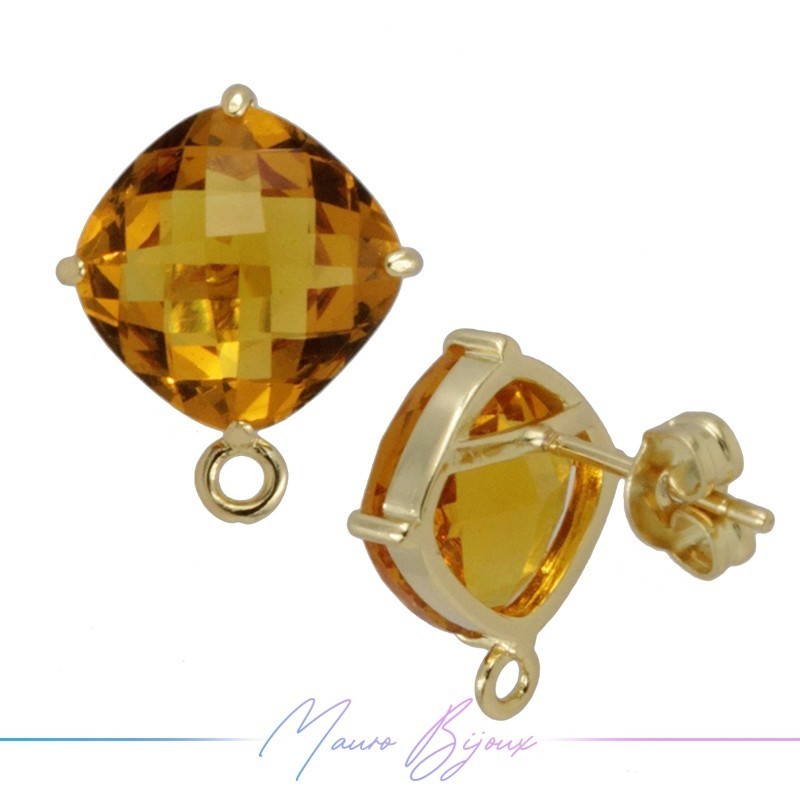 Yellow Cat's Eye Earrings with Gold Base Color and Rhombus Shape