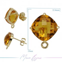 Yellow Cat's Eye Earrings with Gold Base Color and Rhombus Shape