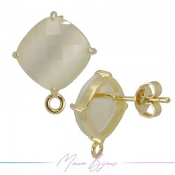 Cream Cat's Eye Earrings with Gold Base Color and Rhombus Shape
