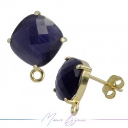 Blue Cat's Eye Earrings with Gold Base Color and Rhombus Shape