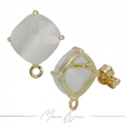White Cat's Eye Earrings with Gold Base Color and Rhombus Shape