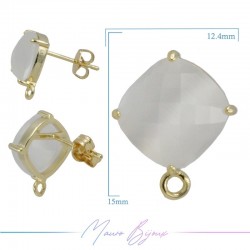 White Cat's Eye Earrings with Gold Base Color and Rhombus Shape