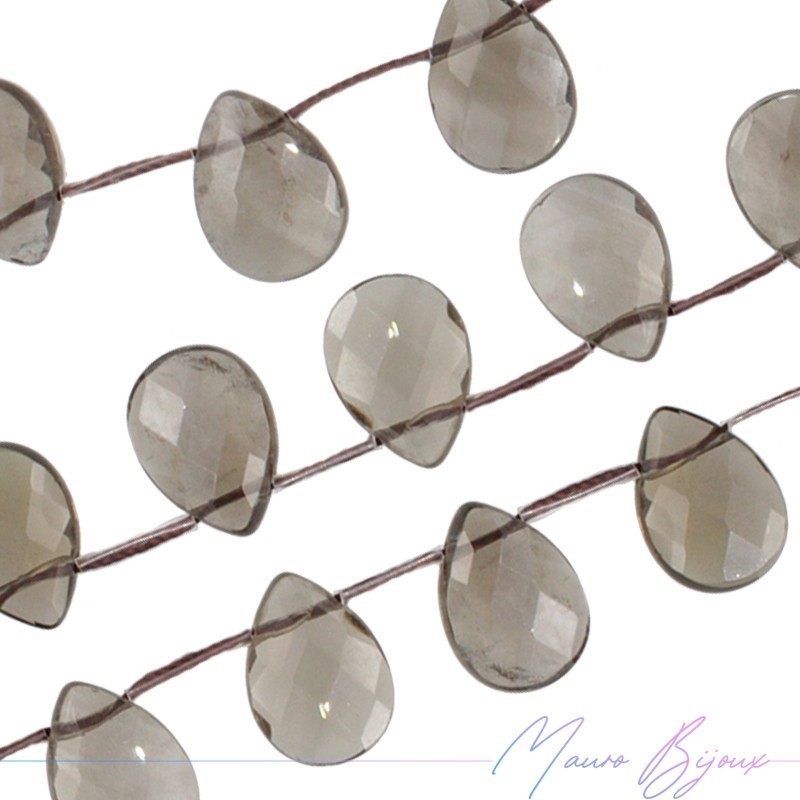 Quarzo Fumè Chiaro Goccia Piatta Sfaccettata 14x10mm (1 Filo di 25pz)