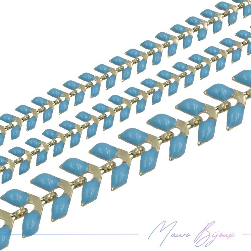 Fishbone Brass Enamelled Chain Light Blue