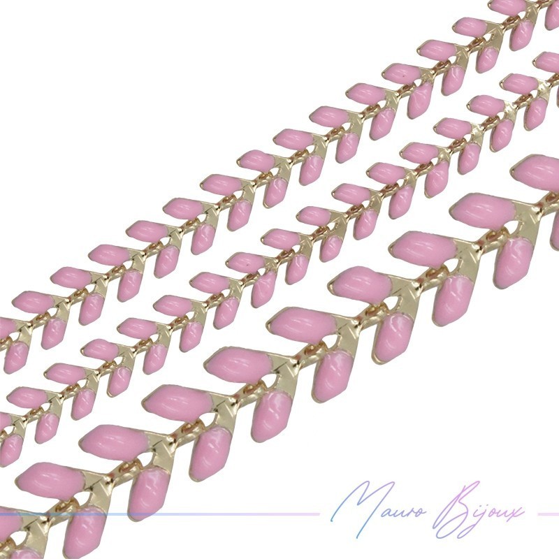 Fishbone Brass Enamelled Chain Pink Fishbone Brass Enamelled Chain Pink