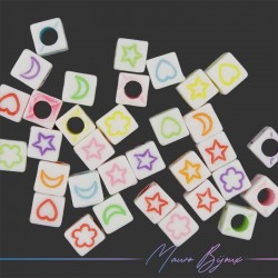 Plastic Cube Beads Mixed Designs Multicolor
