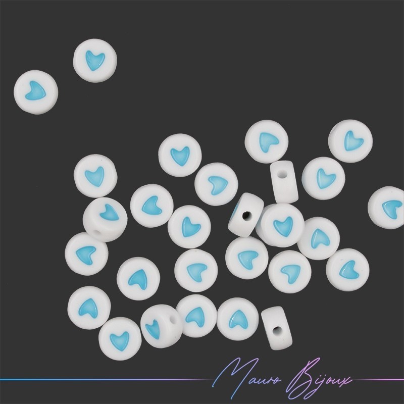 Plastic Round Heart Beads Blue