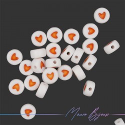 Orange Heart in Plastic Round Beads