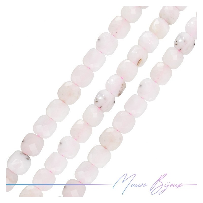 Faceted Square Pink Opal 6mm (1 thread of 40cm)