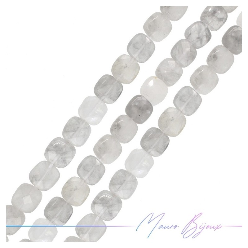 Faceted Square Gray Quartz 8mm (Wire of 40cm)