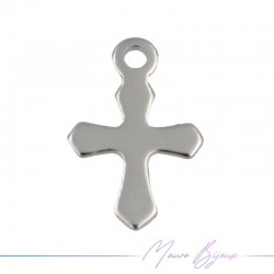 Cross Brass Pendant Color Silver 6x9mm
