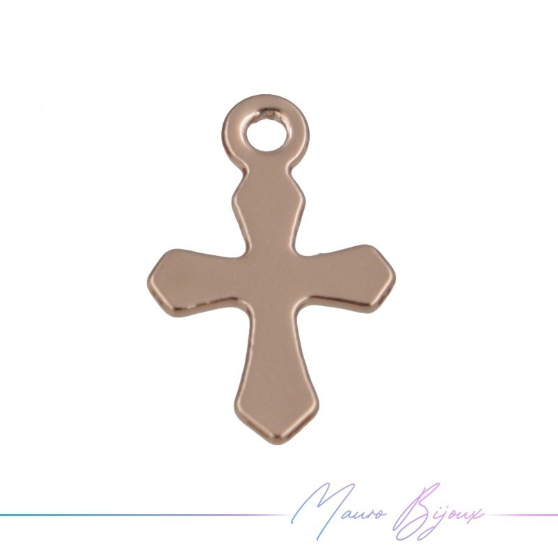 Cross Brass Pendant Color Rosegold 6x9mm